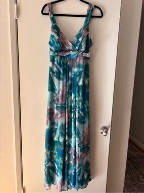 Roulette Teal & Aqua Watercolor Maxi Dress